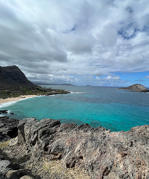 Rocky and mountainous shoreline along the seashore